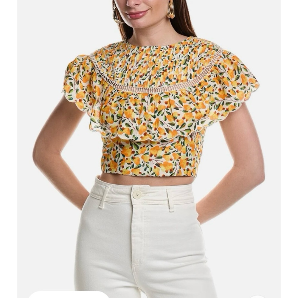 NWT Farm Rio Off White Cashew Crop Fruit Top Yellow Size XS